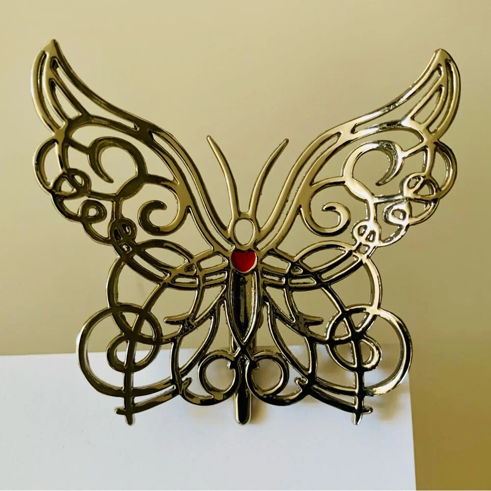 Neiman Marcus Silver Butterfly Gift Wrap Decorative Ornament Red Accent